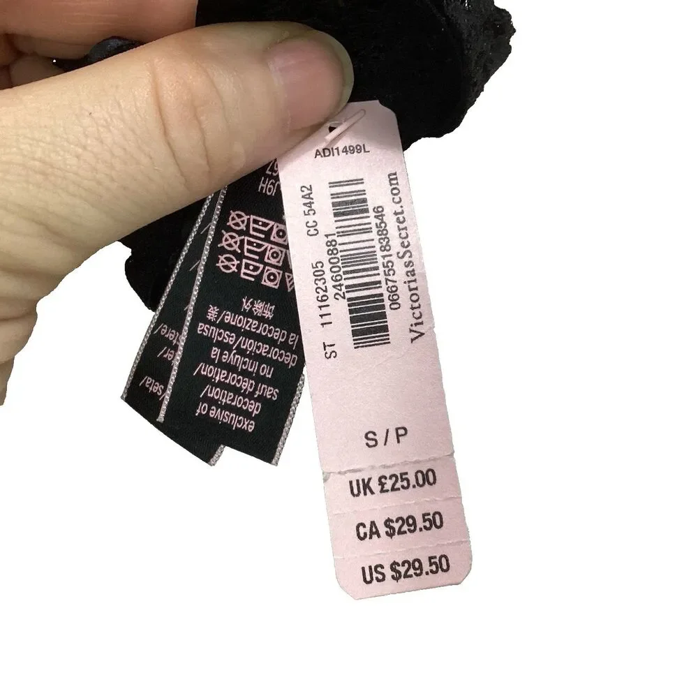 Victorias Secret Very Sexy Thong String Small/Petite Black Floral Lace Criss-Cro